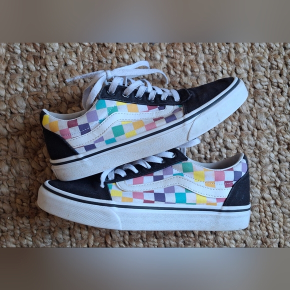 Vans Shoes - Vans Old Skool Checkerboard Low Women's Size 7 Sneakers Black Multicolor Sku